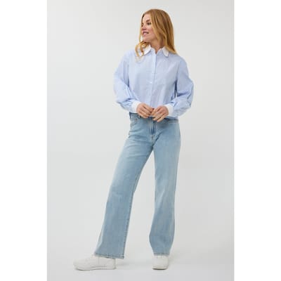 EsQualo Blouse Rhinestones Striped Blue / White Talla: 40 | Blusas Outlet | Mujer | Azul