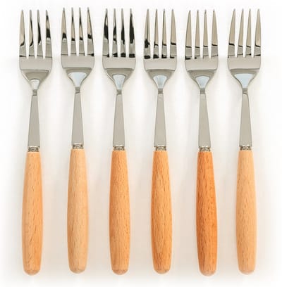 Oliva's - Gebaksvorkjes - Taartvorkjes - Kleine vorkjes - Set van 6 stuks - RVS - Hout