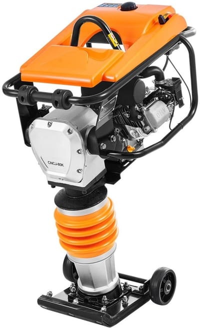 Trilstamper - Sleuvenstamper - Benzinemotor 196 cc 6,5 pk - Slagkracht 1632 kg - Verdichtingsdiepte 66 cm - Vier Veren - Voor Grond, Grind, Betonplaten en Funderingen