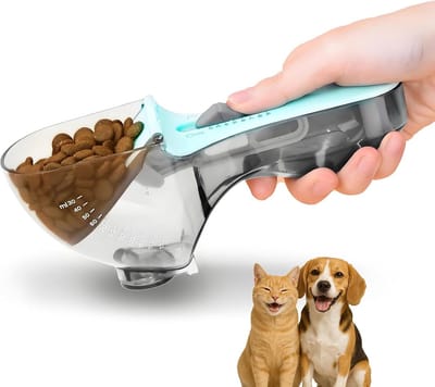 Voerschep voor katten en honden (1/2 cup) – Verstelbare maatbeker voor huisdiervoer met schaalverdeling – Voerschep voor honden, katten, konijnen en vogels – Eenvoudig te reinigen en ook geschikt voor rijst, bloem en sojabonen