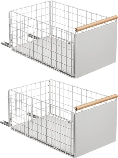 2 stuks telescopische laden keuken uittrekbare lade, diepere lade-organizer met laderails en houten handvat, metalen uittrekbare lade voor keukenkasten - (40T x 24B x 19,5H CM) zonder boren