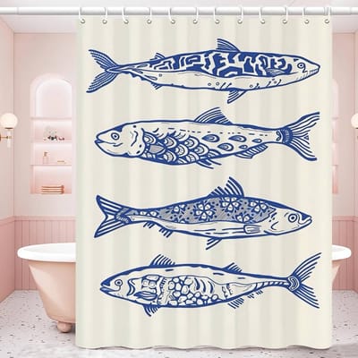Kleurrijk Sardine Kreeft Vis Oceaan Badkamergordijn Klassiek Anime Stof Douchegordijn Met 12 Haken Waterdicht Badkamerdecor 90x180 cm
