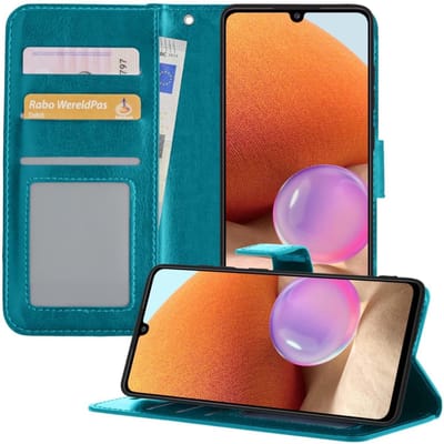 Hoesje - Geschikt voor Samsung Galaxy A32 4G - Luxe Bookcase - Walletcase Hoes - Portemonnee - Cover - Telefoonhoes - Turquoise