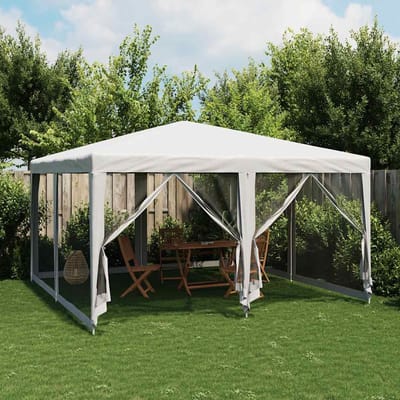 vidaXL - Partytent - met - 8 - mesh - zijwanden - 4x4 - m - HDPE - wit