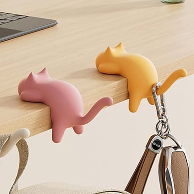Daity Set van 2 - Leuke kattenhaakjes voor op het bureau - boren is niet nodig - geschikt voor het ophangen van tassen - oordopjes - sleutels en bureau-organizers.