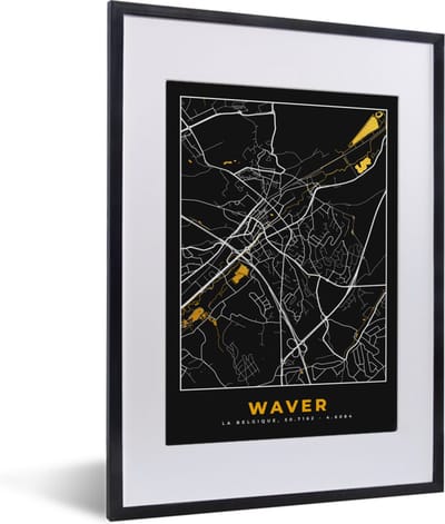 Fotolijst incl. Poster - Plattegrond - Waver - Kaart - Goud - Stadskaart - 30x40 cm - Posterlijst