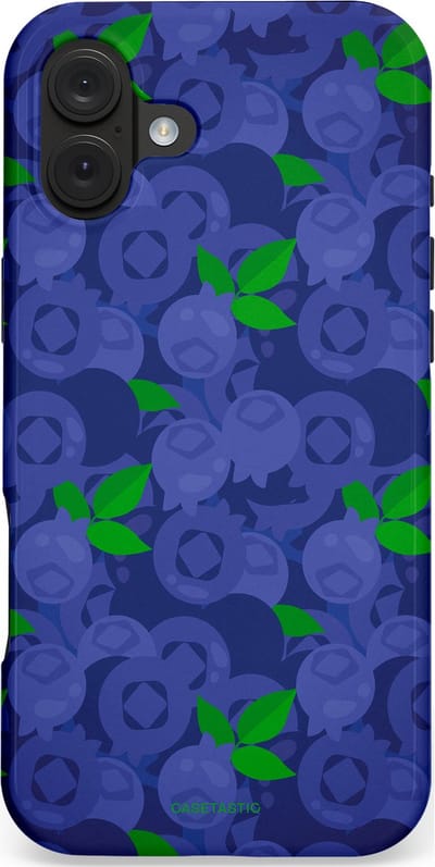 Casetastic hoesje geschikt voor Apple iPhone 16 Plus - MagSafe - Dubbellaagse bescherming - Berrytastic Blauwe Blueberry Bessen - Fashion Case - Donkerblauw Groen