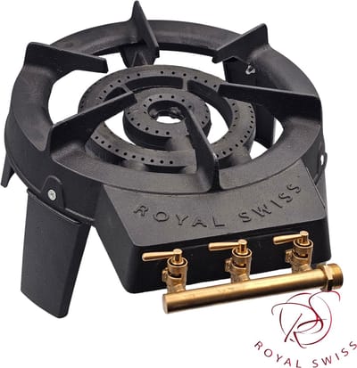 Royal Swiss® Wokbrander - Gietijzeren Ringbrander met 3 Afzonderlijk Instelbare Kranen - Gaskookstel 9kW - Krachtige Outdoor Gasbrander voor Koken en Braden - Paellabrander