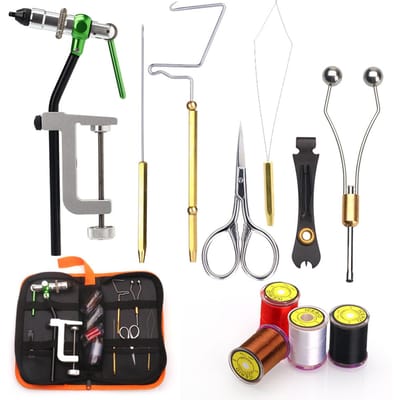 Vliegbindgereedschapset met vliegbindinrijger Naaldzweep Finisher Schaar Vliegbindsets voor vliegen 22.5cm binding hook pliers set