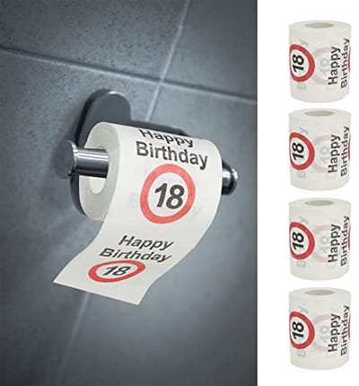 Toiletpapier set voor 18e verjaardag - 4 rollen, 2-laags, 24 meter lang met grappig motief