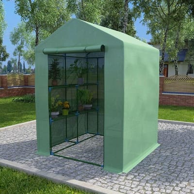 Tuinkas met Planken - Plantenhuis Broeikas - Planten Beschermen - Verstevigd PE Gaas - 143x143x195 cm - Groen