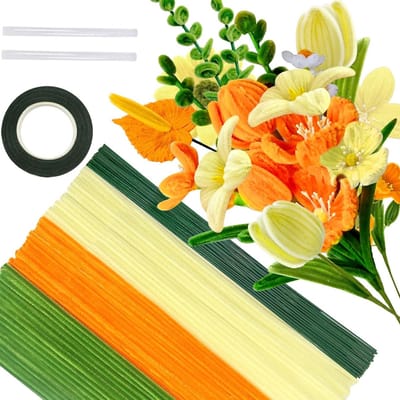 200 Stuks Bloemboeket Rassers Gele Serie Set - Pijp Reinigers voor Creatieve Klussen, Bloem Draad en Ribbons voor Decoraties en Ambachten