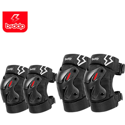 BSDDP Genouillères de Moto Ensemble de 2 pièces Protection du Genou Yeux réfléchissants Confortable Respirant 2pcs Knee Pads and 2pcs Elbow Protector blanc