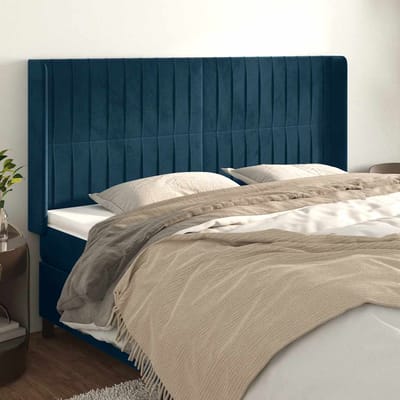 vidaXL - Hoofdbord - met - randen - 203x16x118/128 - cm - fluweel - donkerblauw