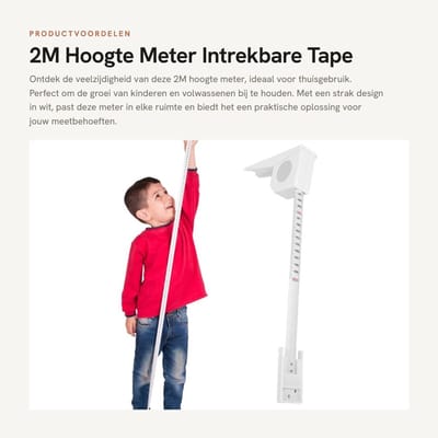 Dailygoods- Hoogte Meter 2M - Wandmontage - Intrekbare Tape - Meetinstrument - Thuisgebruik - ABS Materiaal - Postuurmeter