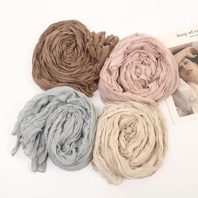 Katoenen Sjaal - Hoofddoek Turban - Stijlvolle Accessoire - Kreukvrij Bubble Materiaal - Lange Lengte - Donkergrijs