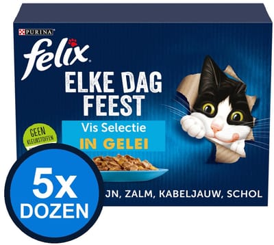 5x Felix - Elke Dag Feest Vis Selectie in Gelei - Kattenvoer Natvoer - doos 12x85g