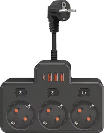 Flexibele Stekkerdoos - 3x USB 2.0 - USB-C - 3x Stekker