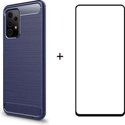 Silicone gel blauw hoesje Telefoonhoesje geschikt voor Samsung Galaxy A72 met full cover glas screenprotector