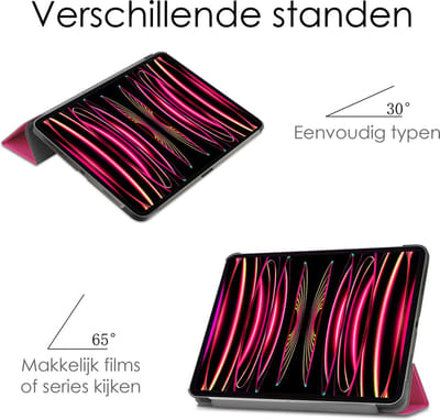 Hoes - Geschikt voor Apple iPad Pro (2022) - 11 inch - 4e generatie - Met Screenprotector - Trifold Bookcase - Hard Cover - Hardcover Book Case - Tablet Hoesje - Donkerroze