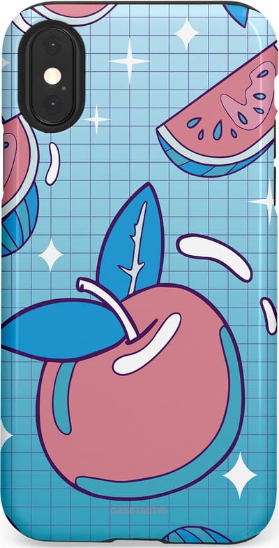 Casetastic Hoesje Geschikt voor Apple iPhone X/Xs - Stijlvolle Beschermende Duo-layer Case - Fruitige appel ruitjes