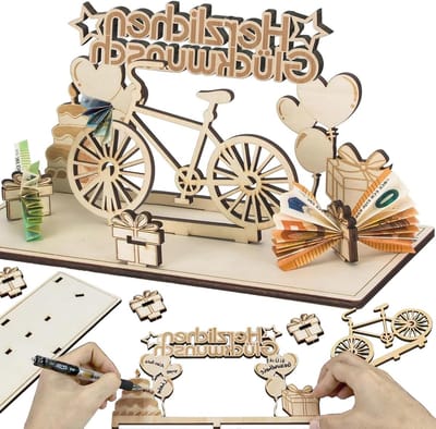 Houten Fiets Geldcadeau voor Verjaardagen - Perfect voor Vrouwen en Mannen, Kinderen en Familie, Uniek en Creatief Geschenk