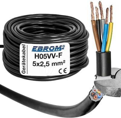 Fornuiskabel - Aansluitkabel fornuis - Elektrische aansluiting - Hittebestendig PVC - 5 x 25 mm² - Zwart
