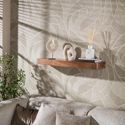 PS-Collection Wandplank Acaciahout Bruin Carve 100 cm - wandplank, wandrek industrieel, wandrek metaal zwart, wandrek rond, wandrekken, wandplank zwevend, wandplank hout