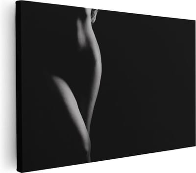 Artaza Canvas Schilderij Vrouw Naakt - 90x60 cm - Wanddecoratie Silhouet - Muurdecoratie Woonkamer - Schilderijen Op Canvas Zwart Wit
