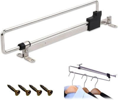 kledingstang, 25 cm, roestvrij staal, kledingstang, kledingstang, kast, verstelbare telescopische kastbuis voor eenvoudige selectie van kleding, met schroeven, zilver
