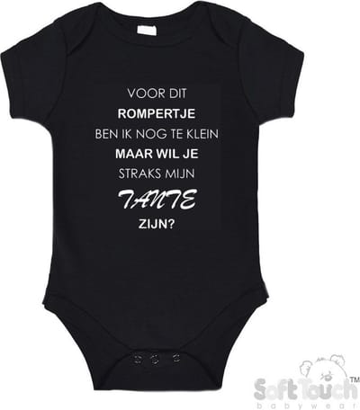 100% katoenen Romper "Voor dit rompertje ben ik nog te klein maar wil je straks mijn tante zijn" Unisex Katoen Zwart/wit Maat 62/68