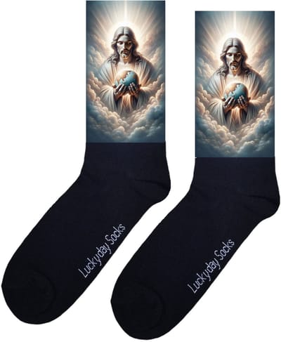 Jezus - Valentijn sokken - Verjaardag Cadeau - Grappige sokken - Leuke sokken - Hem Haar sokken - Vrolijke sokken - Vaderdag - Moederdag - Sint cadeau - Kerst cadeau - Leuk Cadeau - Speciaal cadeau - Beschermengel - Wereld - Socks maken Happy - 37-44