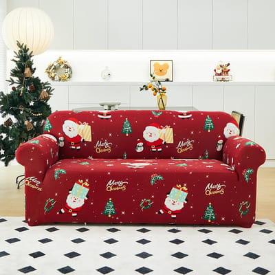 1 ST (elke maat bevat één kussensloop) Sofaovertrek met kerstcadeaupatroon, hoge elasticiteit, gebruik voor alle seizoenen 1 seater sofa cover red