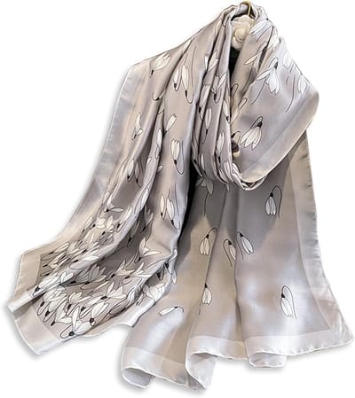 Zijde sjaal voor dames met bloemenprint, elegante en modieuze stijl, warm en zacht, ideaal als lange nekdoek of zonbescherming, het hele jaar door te dragen
