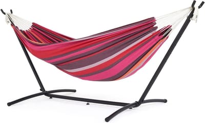 Hangmat met standaard - Kampeerhangmat Dubbele stof - Ontspannen Buiten - Verstelbare Hoogte - 200 kg draagvermogen - Rood