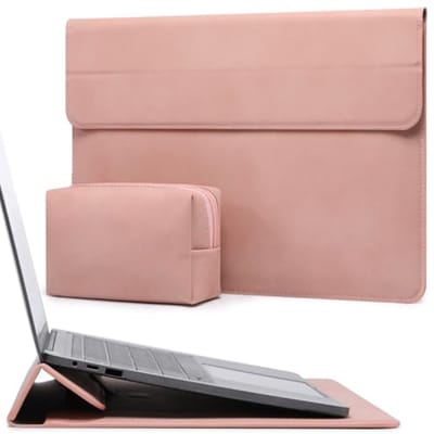 15-16 Inch Laptop Hoes Sleeve met Standaard voor MacBook Pro 16 M5/M4/M3/M2/M1 Pro/Max 2026-2019, XPS 15, MacBook Pro 15 2015-2012, Samsung Galaxy Book Pro/Flex 15, Roze