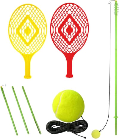 Tennistrainingsrebounder - Solo tennistrainer - Slagcontrole verbeteren - Weerbestendige constructie - Diameter 59 cm - Zwart