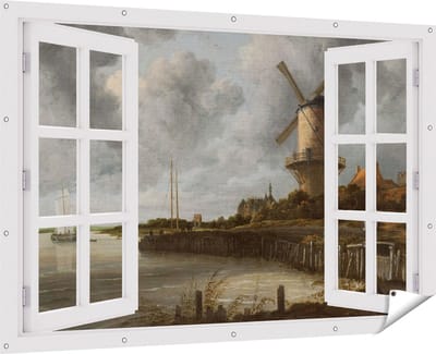 Gards Tuinposter Doorkijk De Molen bij Wijk bij Duurstede - Jacob van Ruisdael - 180x120 cm - Tuindoek - Tuindecoratie - Wanddecoratie buiten - Tuinschilderij