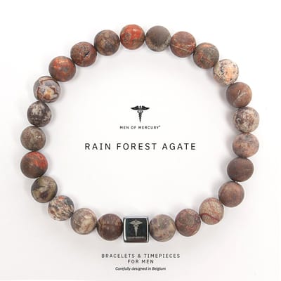 MEN OF MERCURY® Natuursteen Armband Heren - Rainforest Agate - Groen & Bruin - Handgemaakt - Elastisch - Balans & Bescherming - Spirituele Betekenis - 19 cm