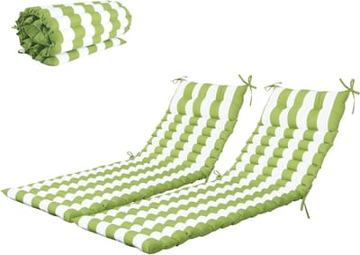 Loungebank Kussen Set - Tuinkussen Ligbed - Buiten Ontspannen - Waterafstotend Stof - 185 x 61 cm - Groen Wit Gestreept