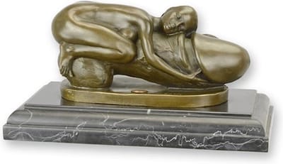 Vrouw en Fallus - Bronzen Beeld - Naakte Dame - Erotisch Sculptuur - Kunst Decoratie - 24x14x12