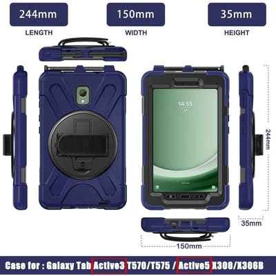 Étui pour Samsung Galaxy Tab Active 3 / Active 5 (T570/T575/X300/X306B) 8,0  / Étui Robuste Support Pivotant Couvercle Sangle pour la Main For Active 3 (2020) bleu marine