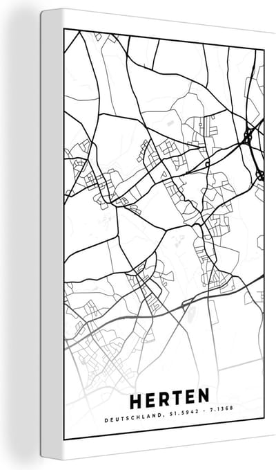 Canvas Schilderij Herten - Plattegrond - Kaart - Stadskaart - 20x30 cm - Wanddecoratie