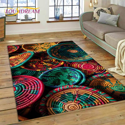3D Ethiopië Kleurrijke Bloem Geweven Kunst Manden Mandala Vloerkleed Tapijt voor Woonkamer Slaapkamer Huisdecoratie, Antislip voor Sofa Deurmat 120*160cm