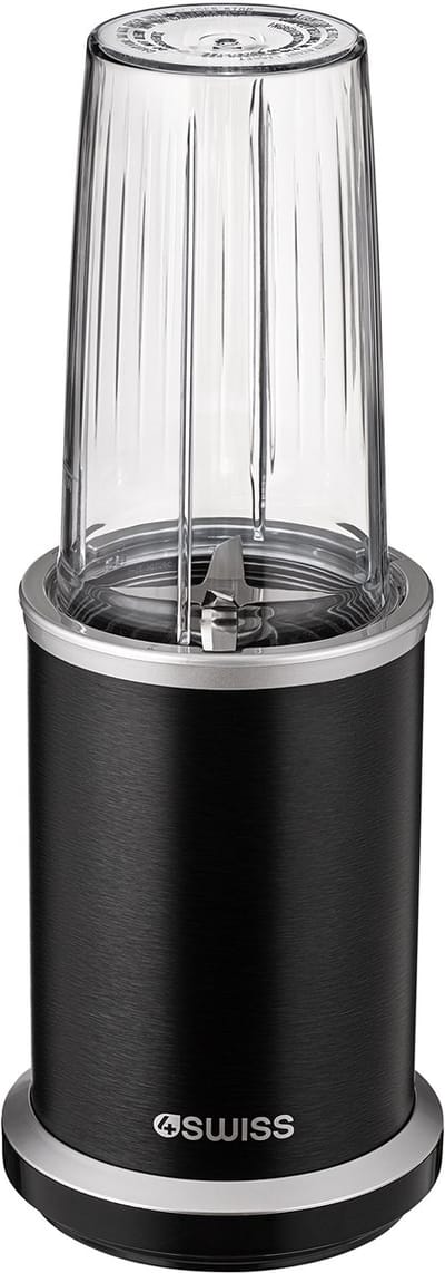 4Swiss Blender met Beker NB 102, Multifunctioneelwart1000 Watt, 1000 ml, met Snoer, Smoothie Maker, Zwart