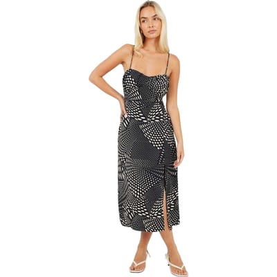 Brave Soul Midi-jurk met hartvormige halslijn voor dames (Zwart, Wit)
