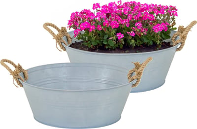 Mega Collections Teil/plantenpot/bloempot Old Rope - 2x - zink - zilver - D40 X H14 cm