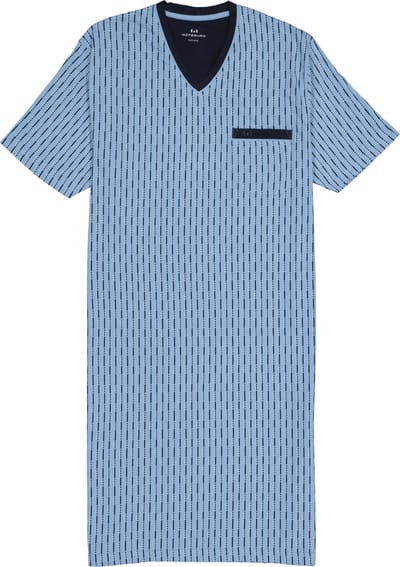 Gotzburg heren nachthemd - V-hals - lichtblauw met blauw en wit dessin