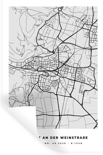 Muurstickers - Sticker Folie - Plattegrond - Duitsland - Neustadt An Der Weinstraẞe - Kaart - Stadskaart - 20x30 cm - Plakfolie - Muurstickers Kinderkamer - Zelfklevend Behang - Zelfklevend behangpapier - Stickerfolie