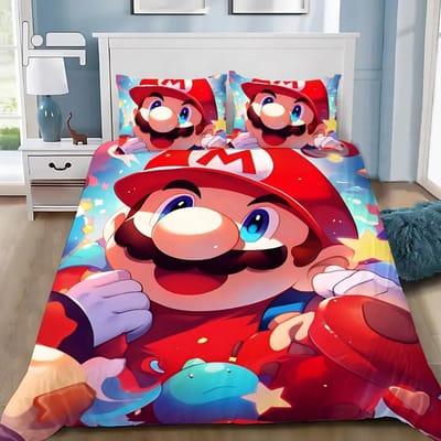 Spel Super M-Marios Dekbedovertrek Kussensloop Beddengoed Set Volwassen Jongen Meisje Slaapkamer Decoratie Kindercadeau Enkel Dubbel Grote Maat 180*220cm 3pcs